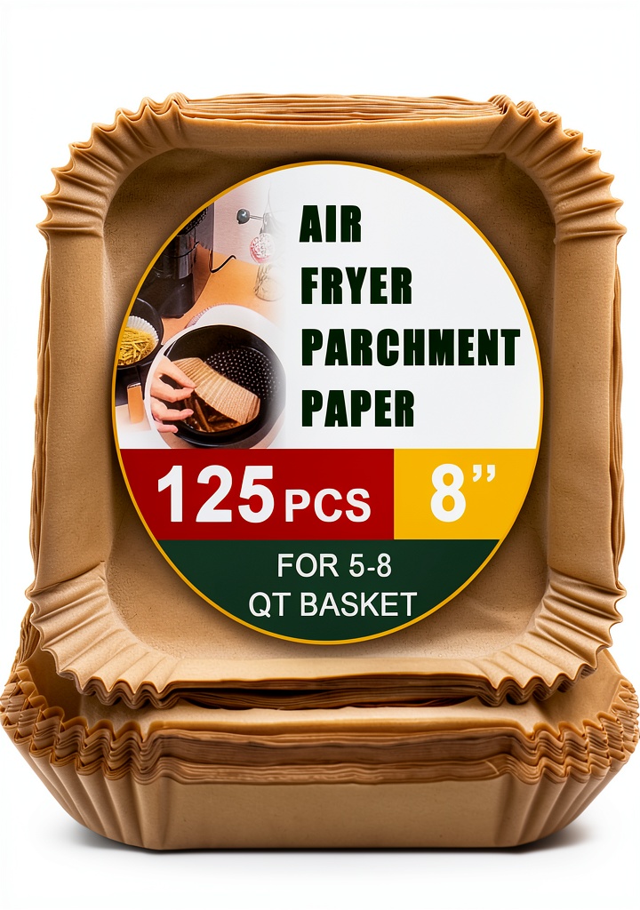 Air fryer parchment paper liner placed in an air fryer basket