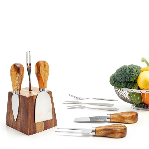 Hilislog Cheese Knife Set Stainless Steel Acacia Wood-4