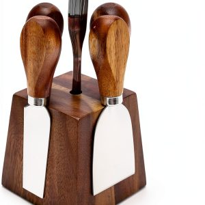 Hilislog Cheese Knife Set Stainless Steel Acacia Wood-0