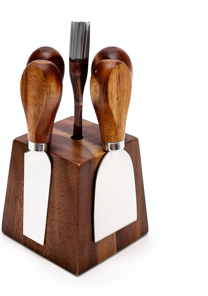 Hilislog Cheese Knife Set on a wooden cutting board